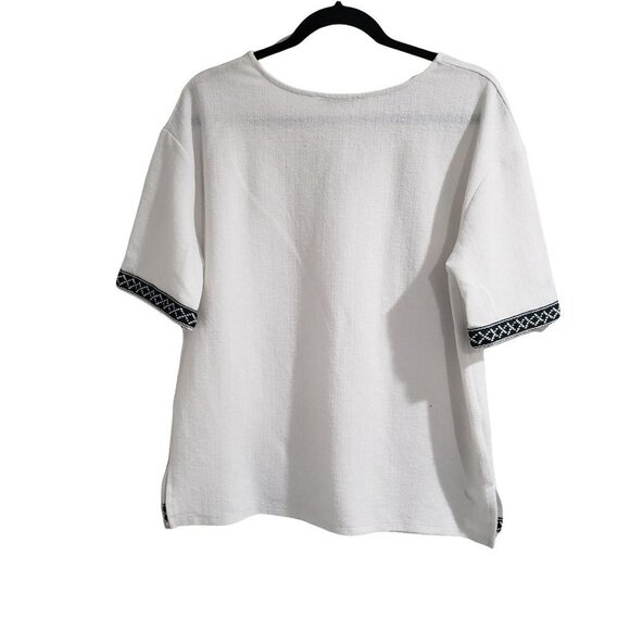 Zara White V Neck Embroidered Boxy Top Size Small - Picture 3 of 10